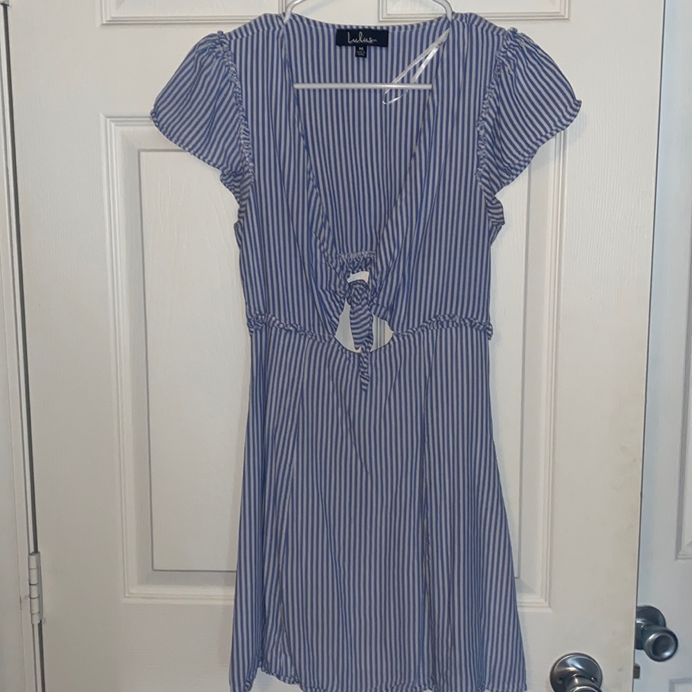 Blue and white striped dress